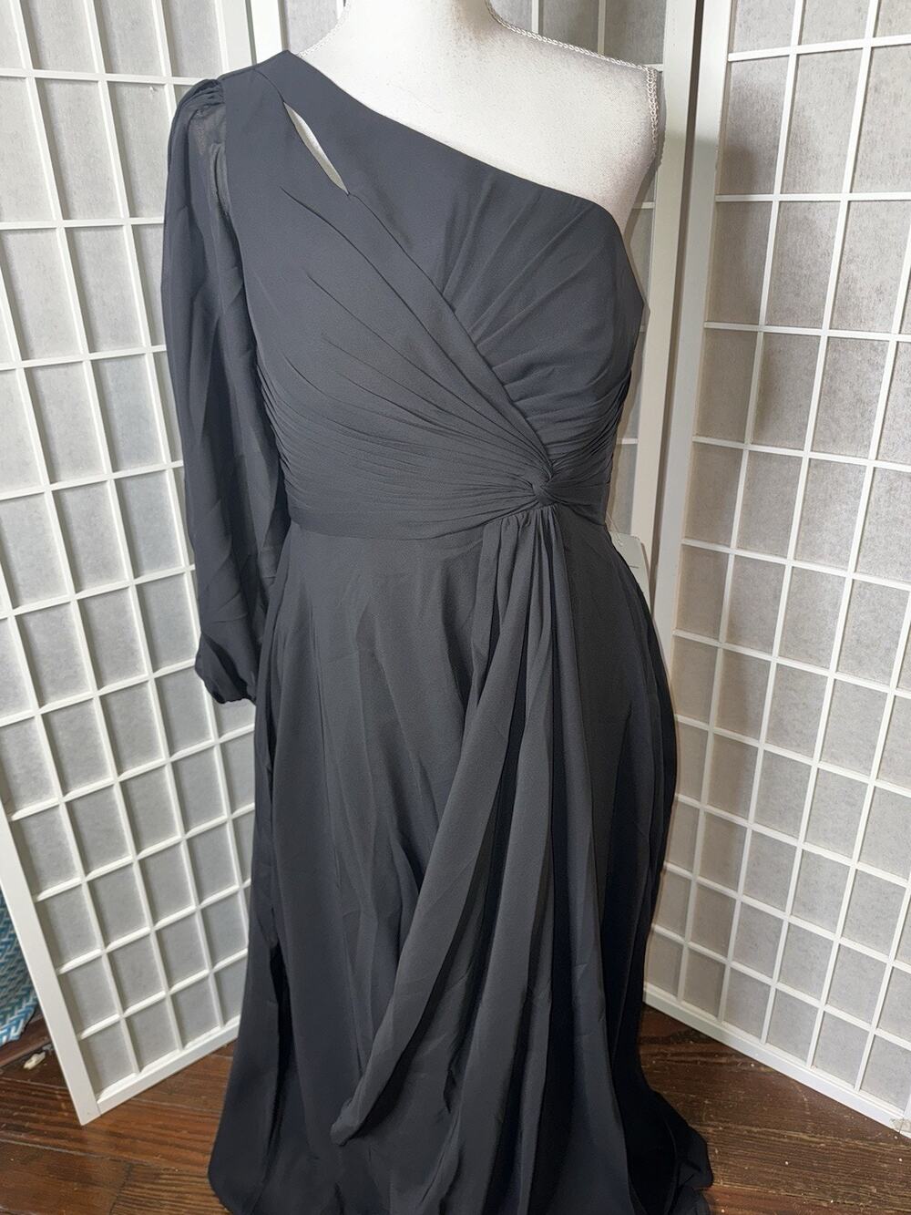Black A-Line One Shoulder Chiffon Dress Brand New Size 8 Bridesmaid Cocktail